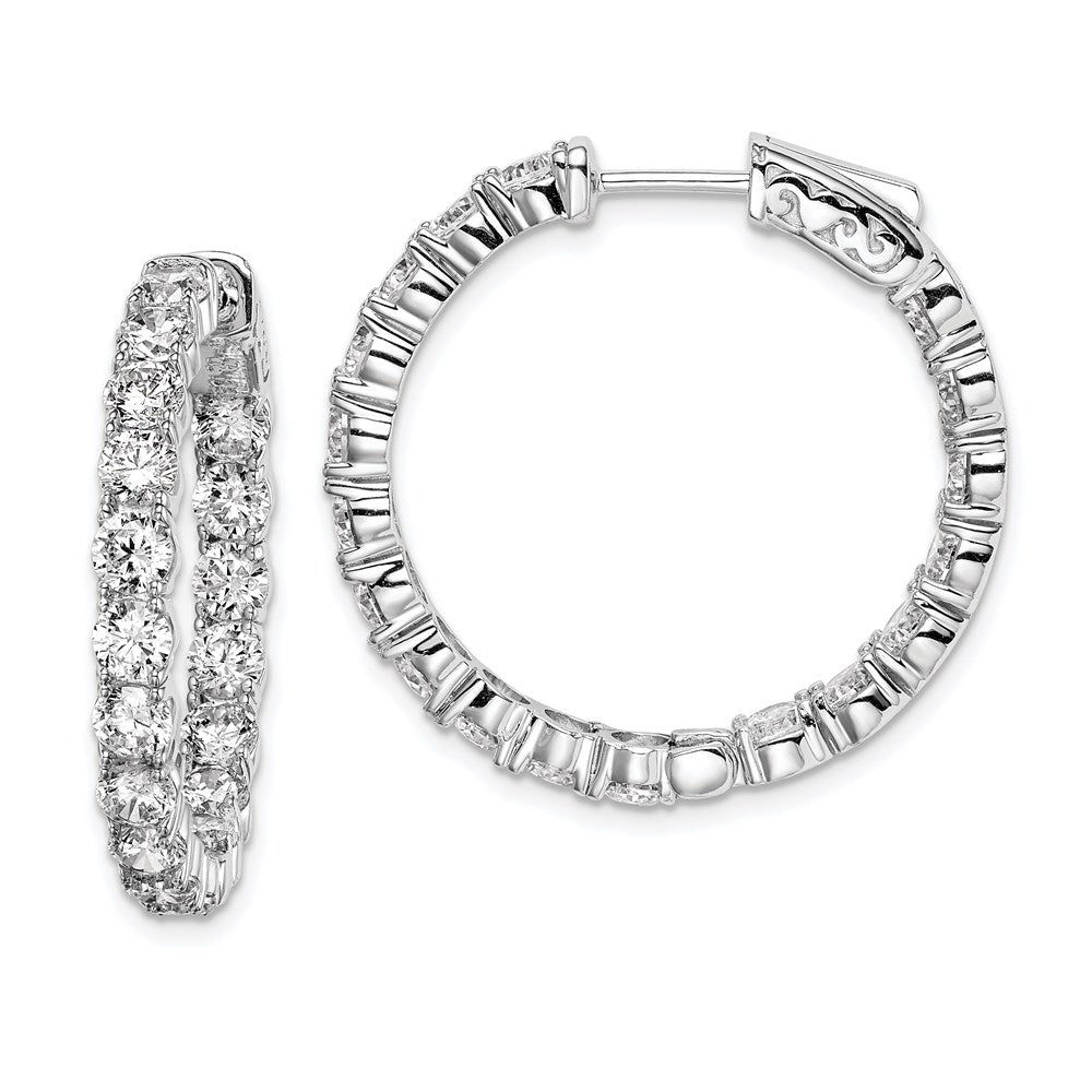 Sterling Shimmer Sterling Silver Rhodium-plated 36 Stone CZ In and Out Round Hinged Hoop Earrings