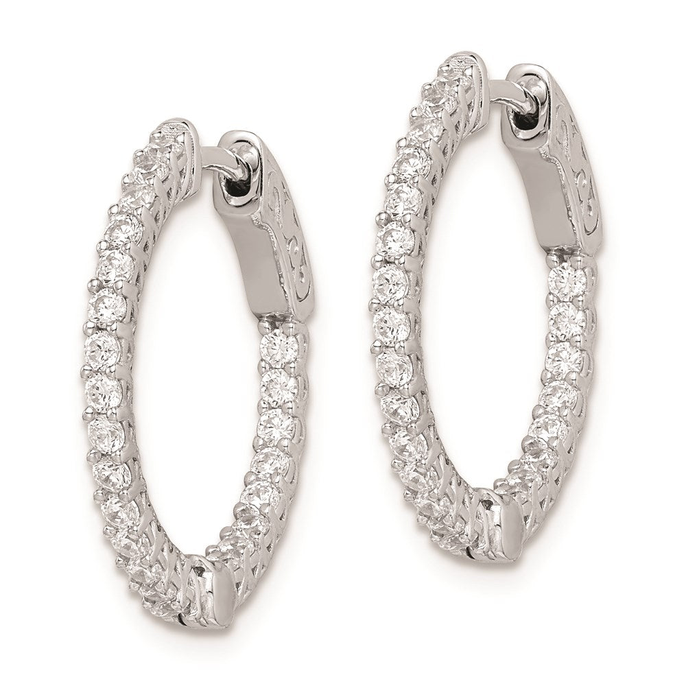Sterling Shimmer Sterling Silver Rhodium-plated 46 Stone CZ In and Out Round Hinged Hoop Earrings