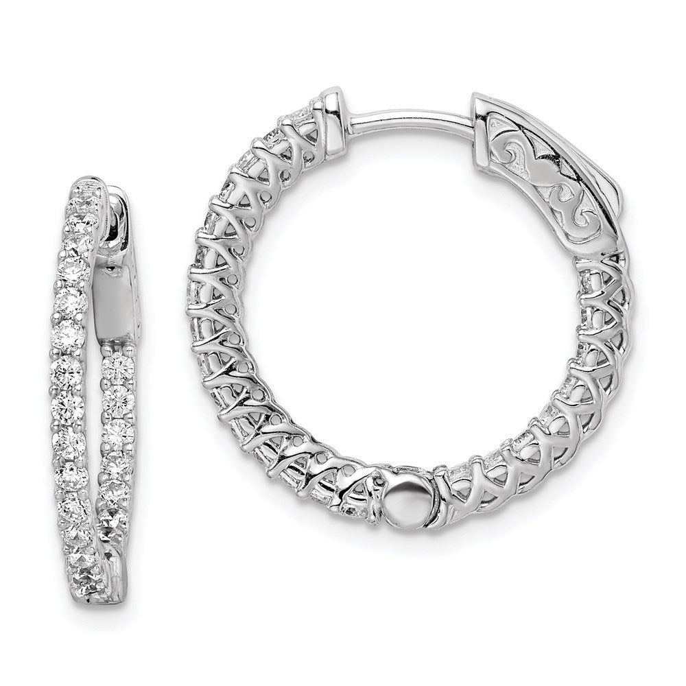 Sterling Shimmer Sterling Silver Rhodium-plated 46 Stone CZ In and Out Round Hinged Hoop Earrings