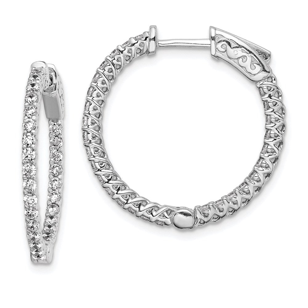 Sterling Shimmer Sterling Silver Rhodium-plated 56 Stone CZ In and Out Round Hinged Hoop Earrings