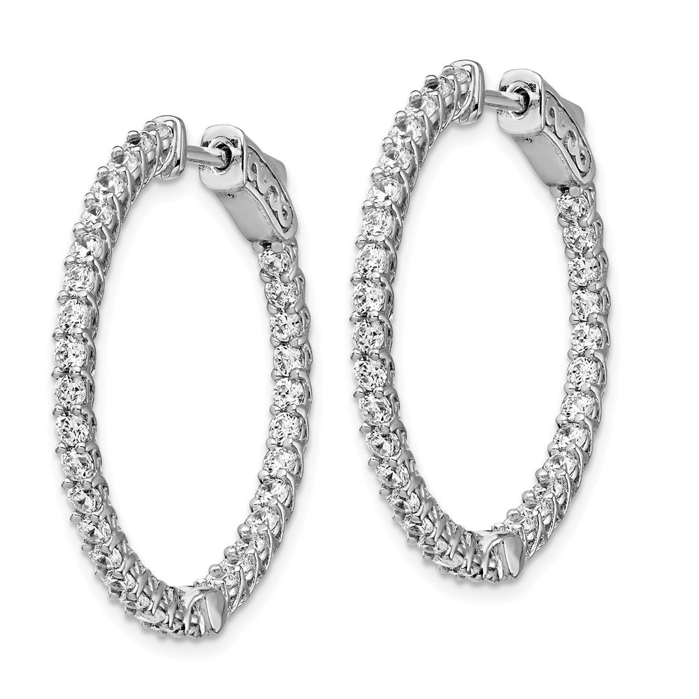 Sterling Shimmer Sterling Silver Rhodium-plated 64 Stone CZ In and Out Round Hinged Hoop Earrings