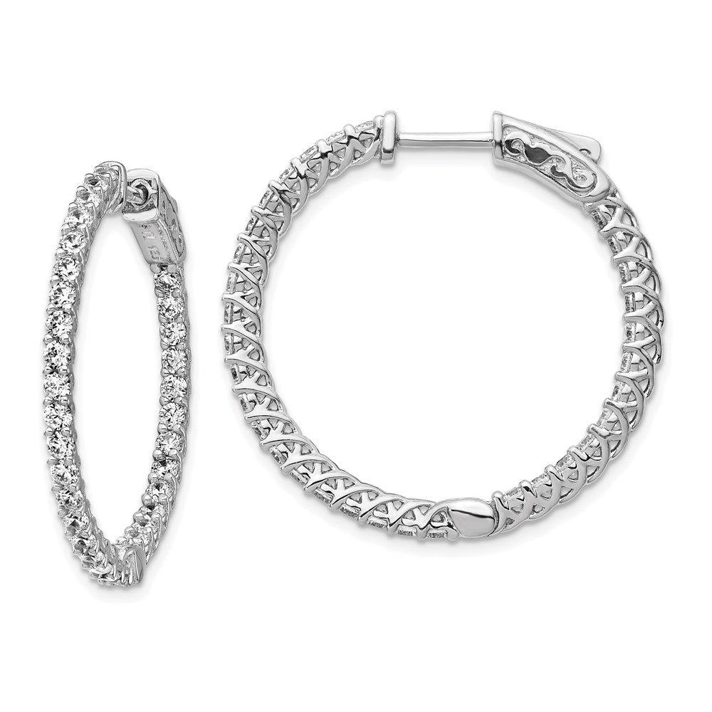 Sterling Shimmer Sterling Silver Rhodium-plated 64 Stone CZ In and Out Round Hinged Hoop Earrings