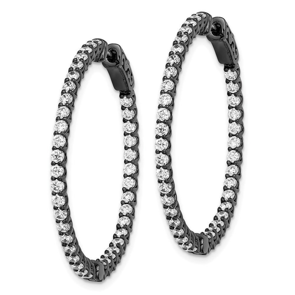 Sterling Shimmer Black Rhodium-plated 78 Stone CZ In and Out Round Hinged Hoop Earrings