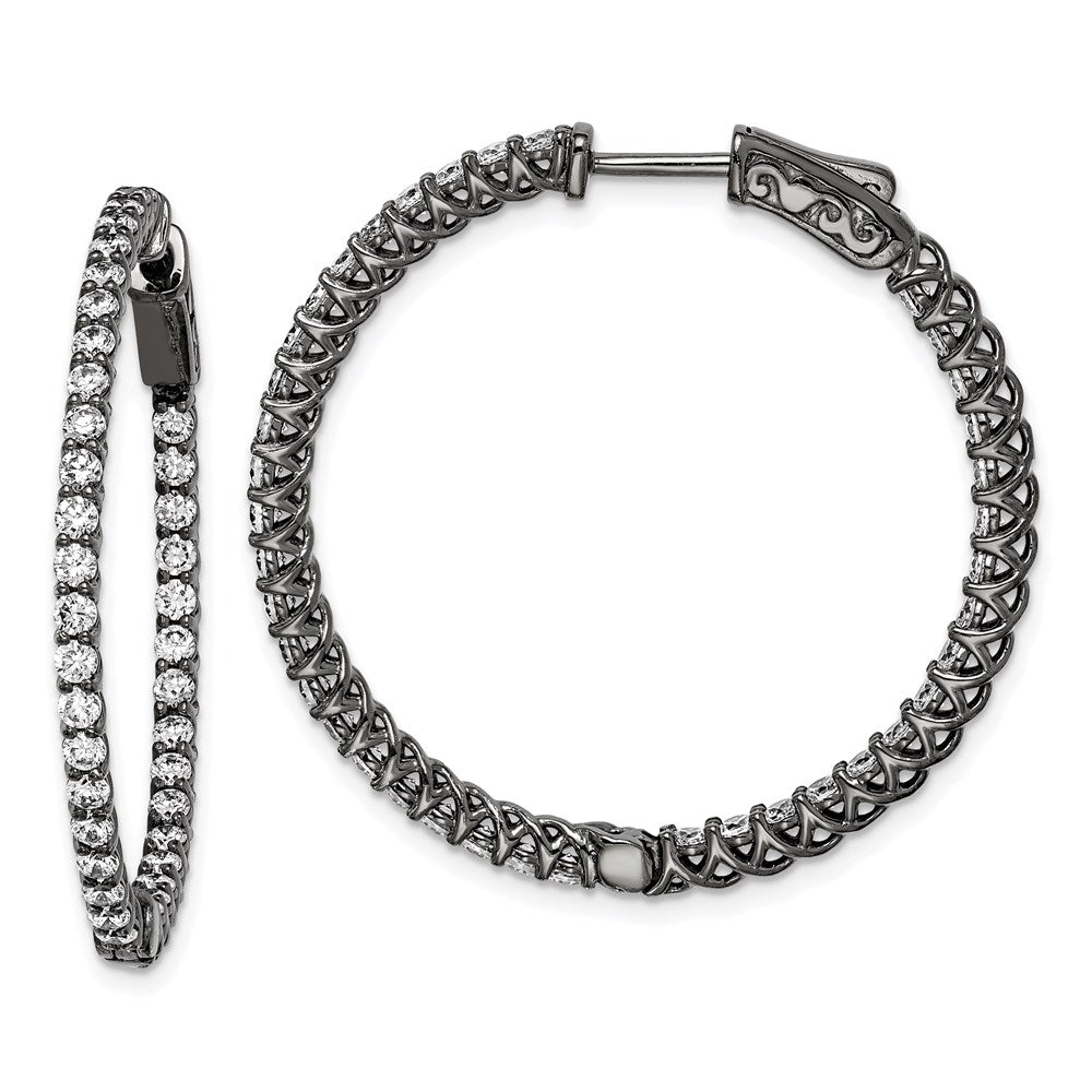 Sterling Shimmer Black Rhodium-plated 78 Stone CZ In and Out Round Hinged Hoop Earrings