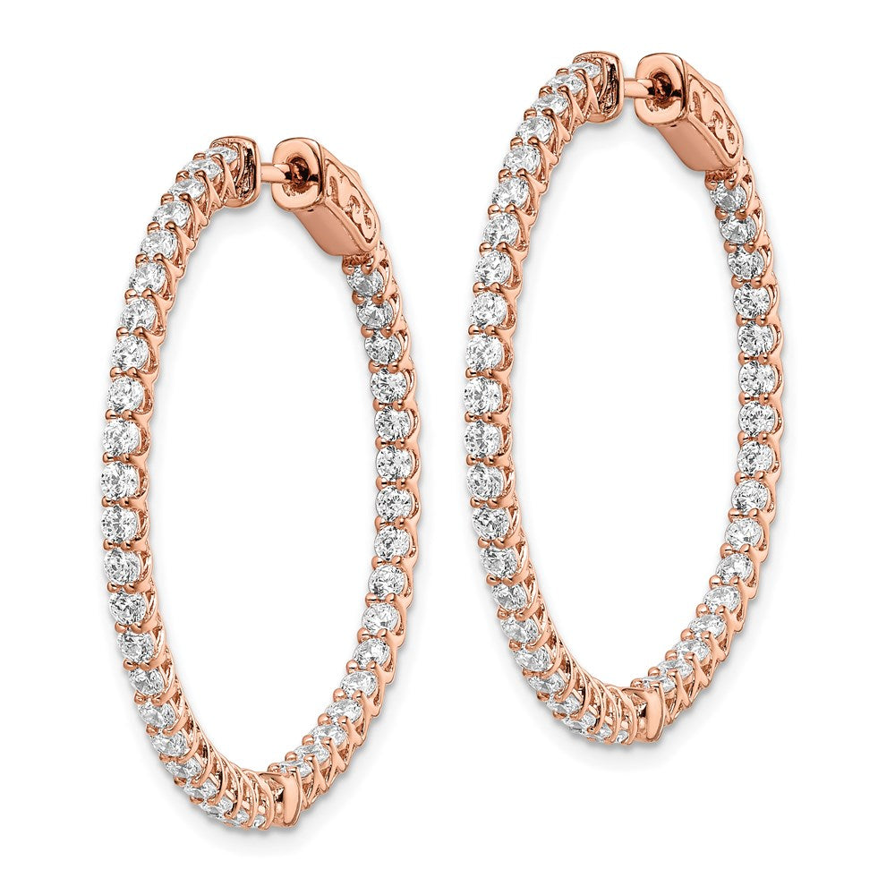 Sterling Shimmer Sterling Silver Rose-tone Flash Rose Gold-plated 78 Stone CZ In and Out Round Hinged Hoop Earrings