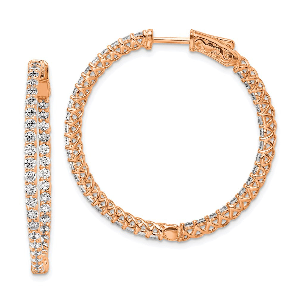 Sterling Shimmer Sterling Silver Rose-tone Flash Rose Gold-plated 78 Stone CZ In and Out Round Hinged Hoop Earrings