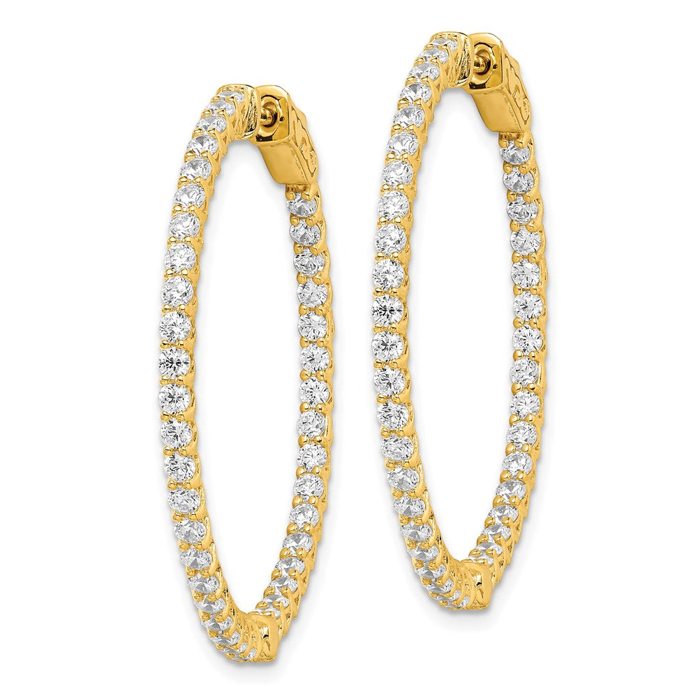 Sterling Shimmer Sterling Silver Gold-tone Flash Gold-plated 78 Stone CZ In and Out Round Hinged Hoop Earrings