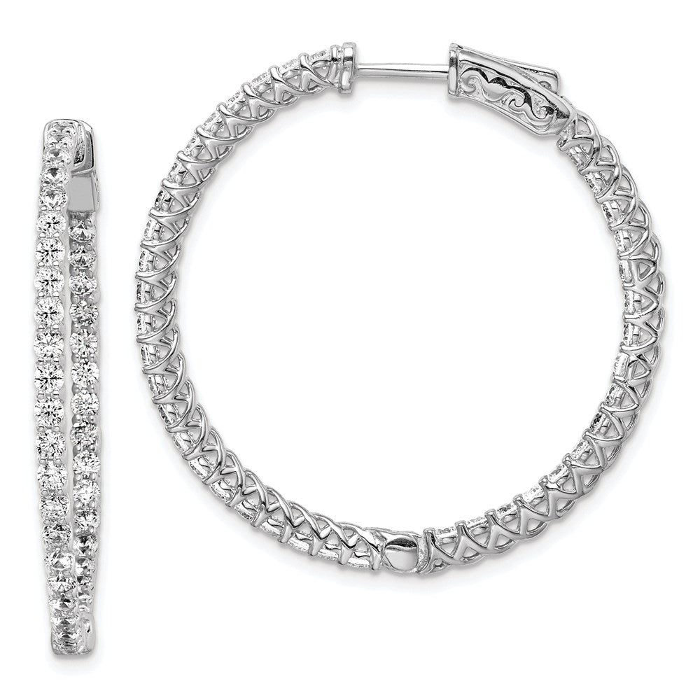 Sterling Shimmer Sterling Silver Rhodium-plated 78 Stone CZ In and Out Round Hinged Hoop Earrings