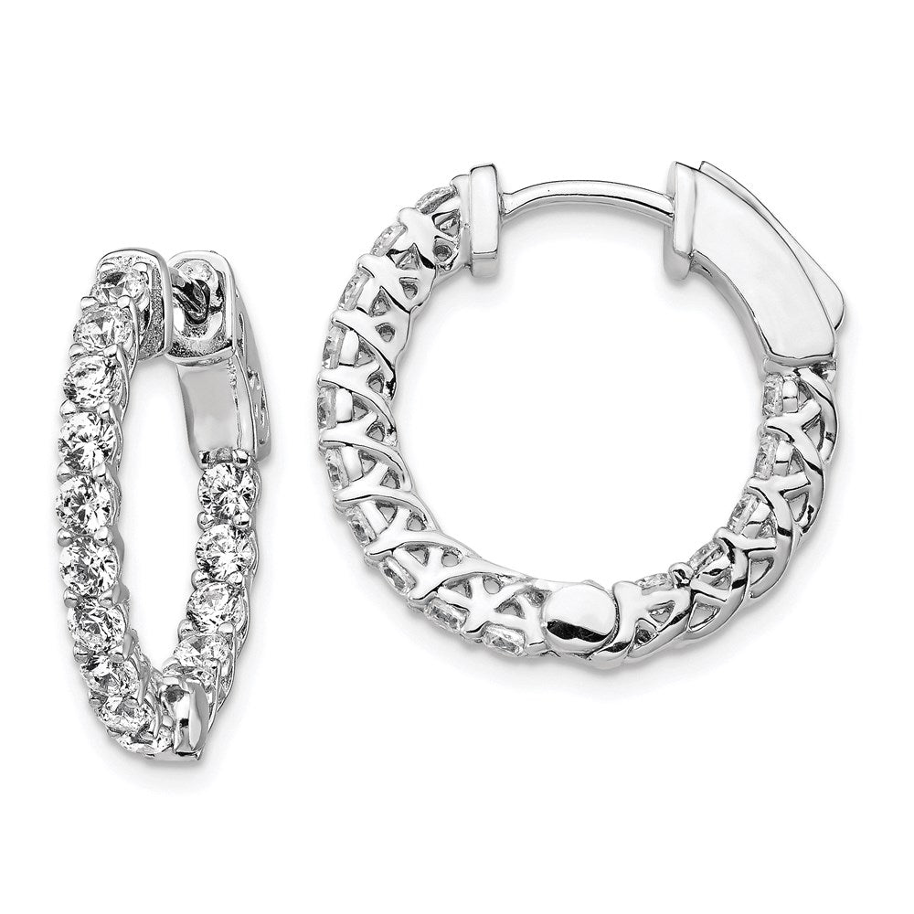 Sterling Shimmer Sterling Silver Rhodium-plated 30 Stone CZ In and Out Round Hinged Hoop Earrings