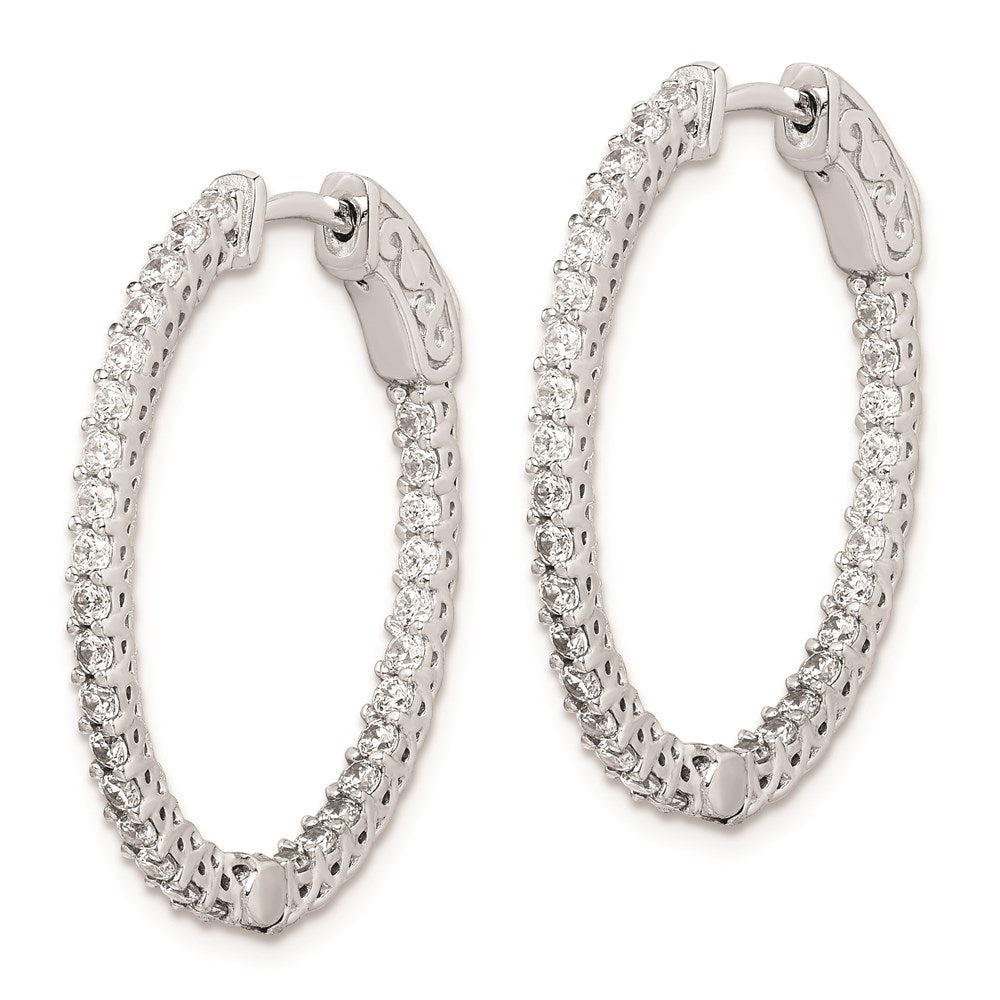 Sterling Shimmer Sterling Silver Rhodium-plated 60 Stone CZ In and Out Oval Hinged Hoop Earrings