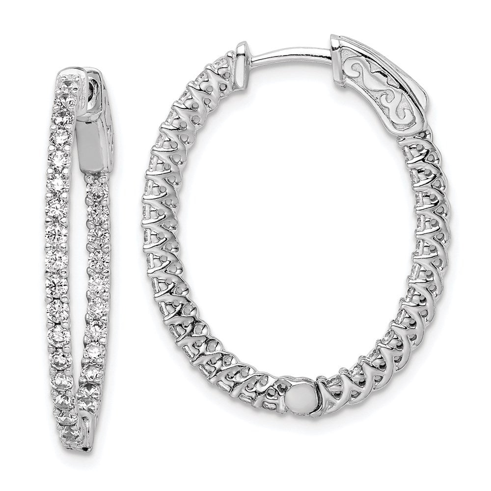 Sterling Shimmer Sterling Silver Rhodium-plated 60 Stone CZ In and Out Oval Hinged Hoop Earrings