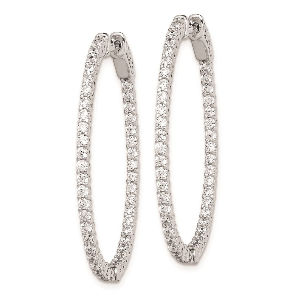 Sterling Shimmer Sterling Silver Rhodium-plated 88 Stone CZ In and Out Oval Hinged Hoop Earrings