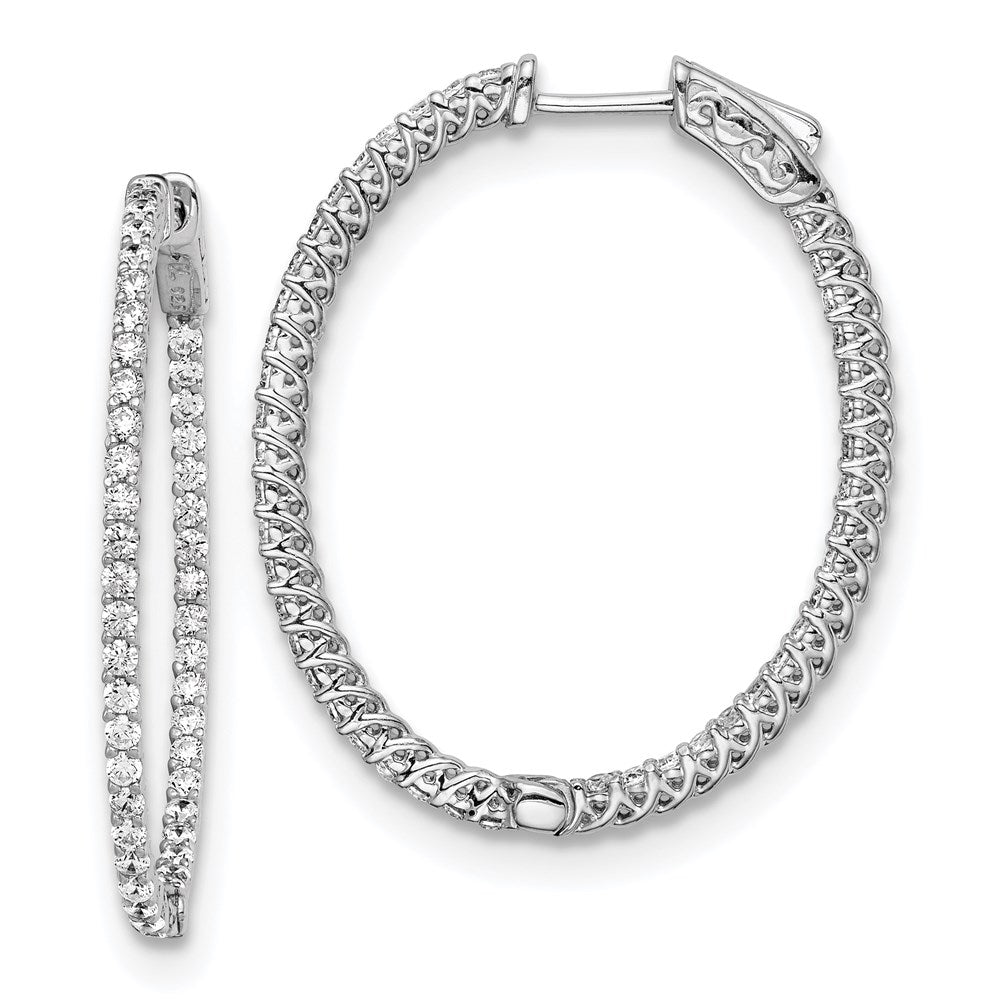 Sterling Shimmer Sterling Silver Rhodium-plated 88 Stone CZ In and Out Oval Hinged Hoop Earrings
