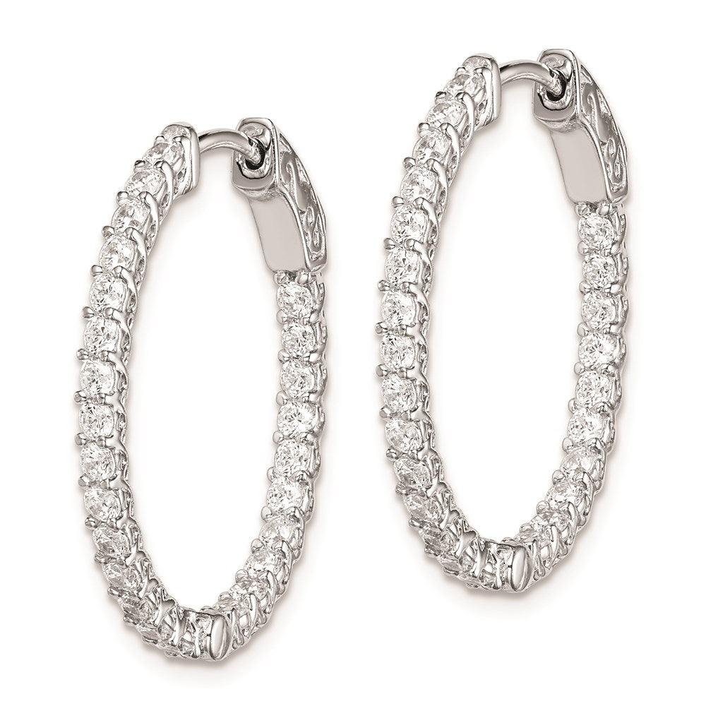 Sterling Shimmer Sterling Silver Rhodium-plated 50 Stone CZ In and Out Oval Hinged Hoop Earrings