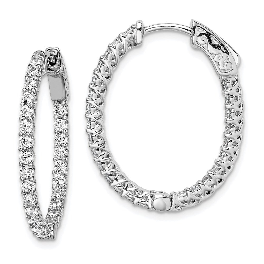Sterling Shimmer Sterling Silver Rhodium-plated 50 Stone CZ In and Out Oval Hinged Hoop Earrings