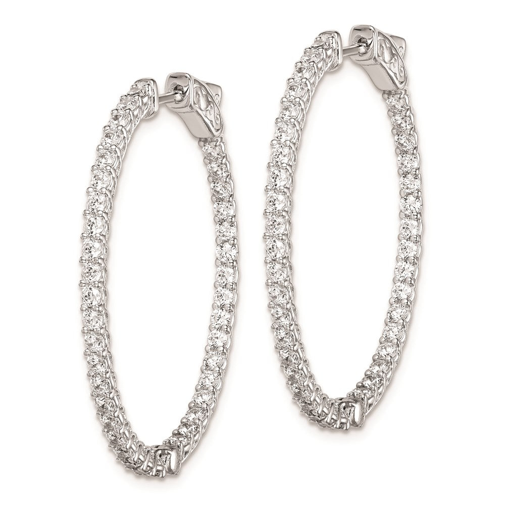 Sterling Shimmer Sterling Silver Rhodium-plated 76 Stone CZ In and Out Oval Hinged Hoop Earrings