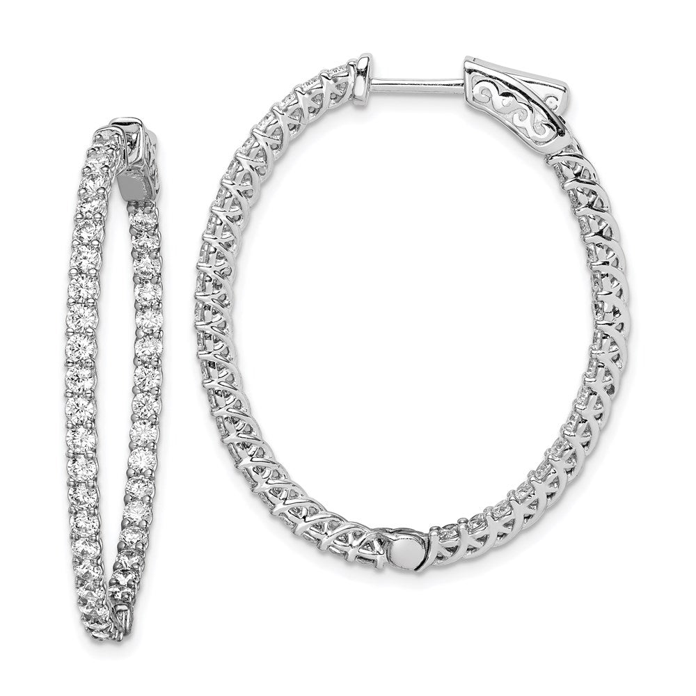 Sterling Shimmer Sterling Silver Rhodium-plated 76 Stone CZ In and Out Oval Hinged Hoop Earrings