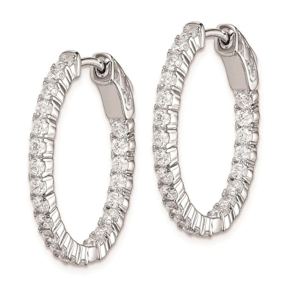 Sterling Shimmer Sterling Silver Rhodium-plated 44 Stone CZ In and Out Oval Hinged Hoop Earrings
