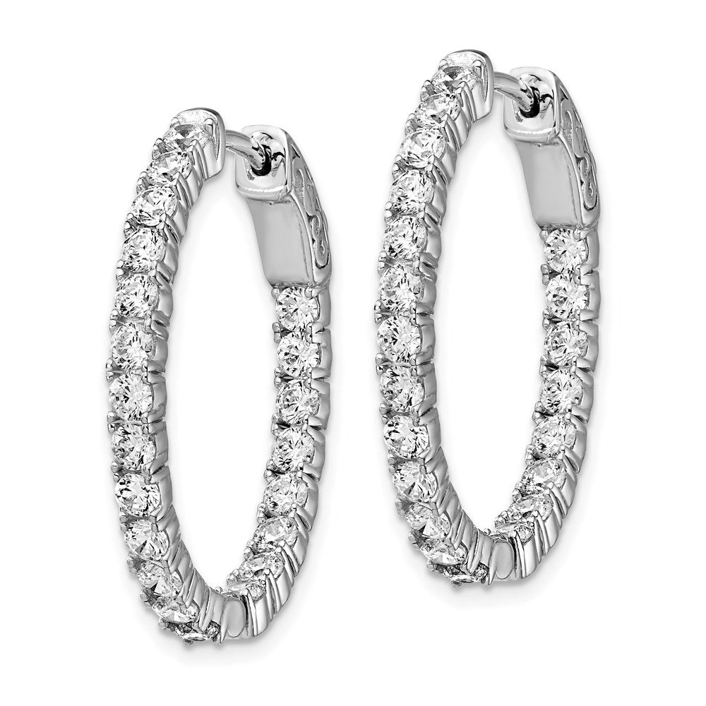 Sterling Shimmer Sterling Silver Rhodium-plated 42 Stone CZ In and Out Oval Hinged Hoop Earrings