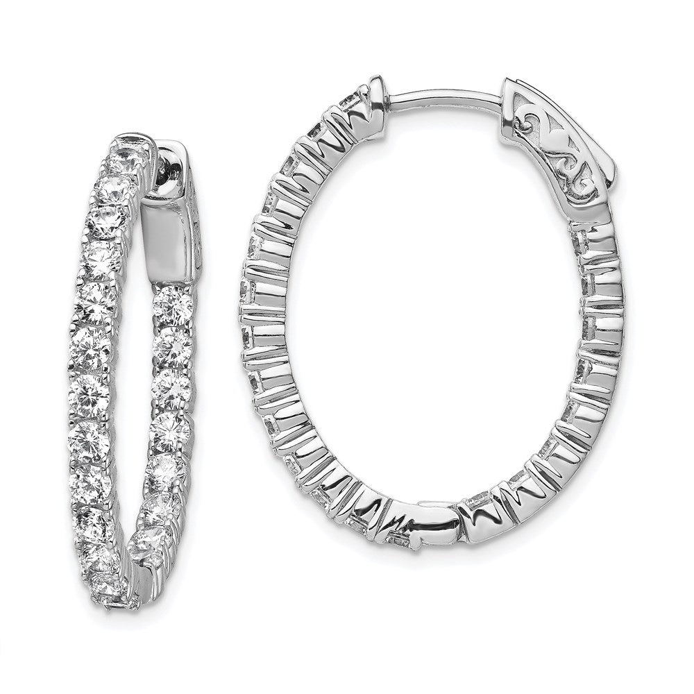 Sterling Shimmer Sterling Silver Rhodium-plated 42 Stone CZ In and Out Oval Hinged Hoop Earrings