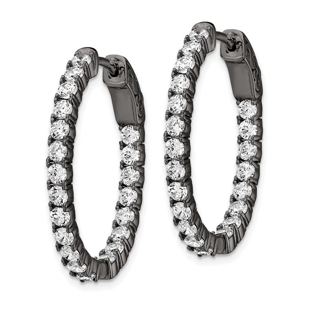 Sterling Shimmer Black Rhodium-plated 42 Stone CZ In and Out Oval Hinged Hoop Earrings