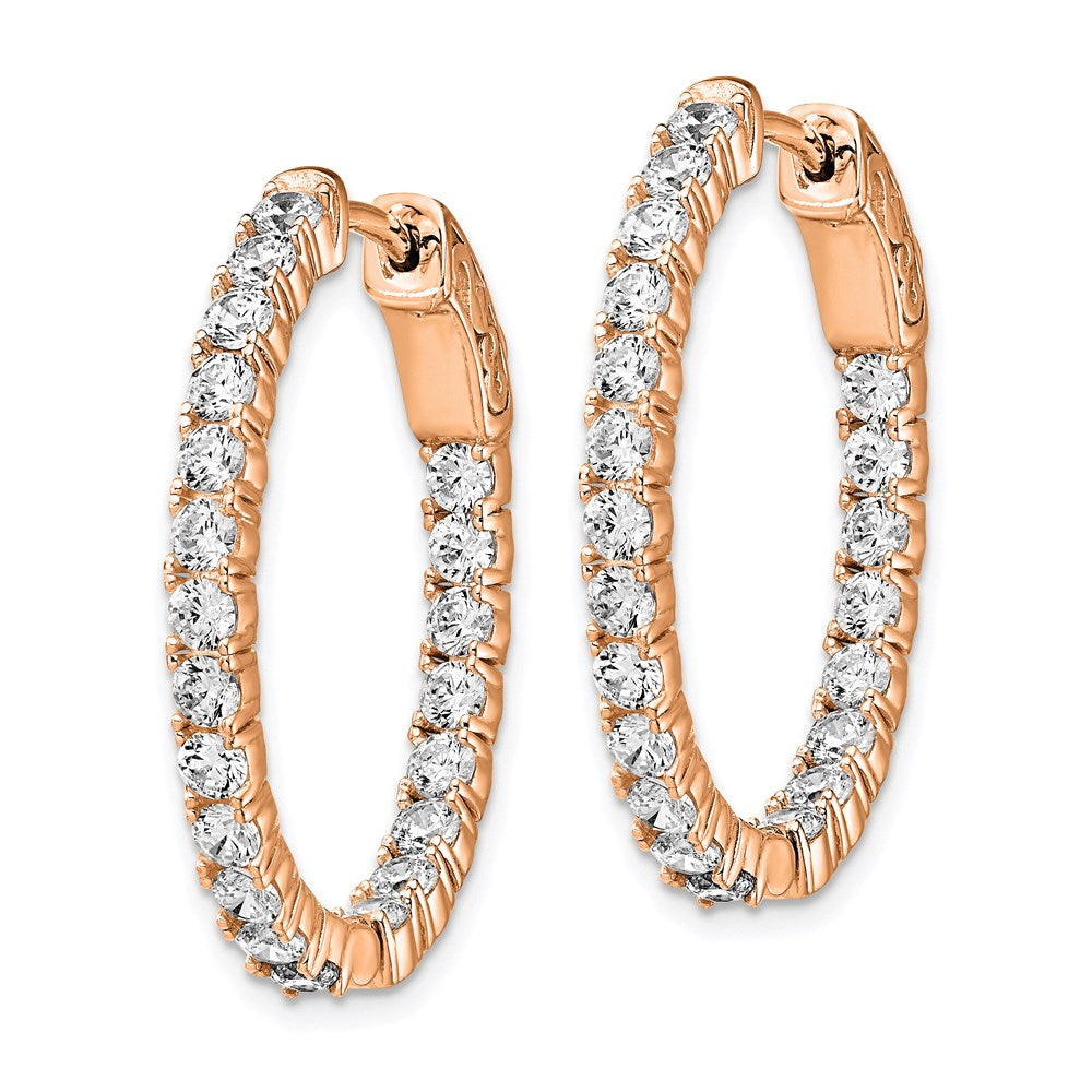 Sterling Shimmer Sterling Silver Rose-tone Flash Rose Gold-plated 42 Stone CZ In and Out Oval Hinged Hoop Earrings