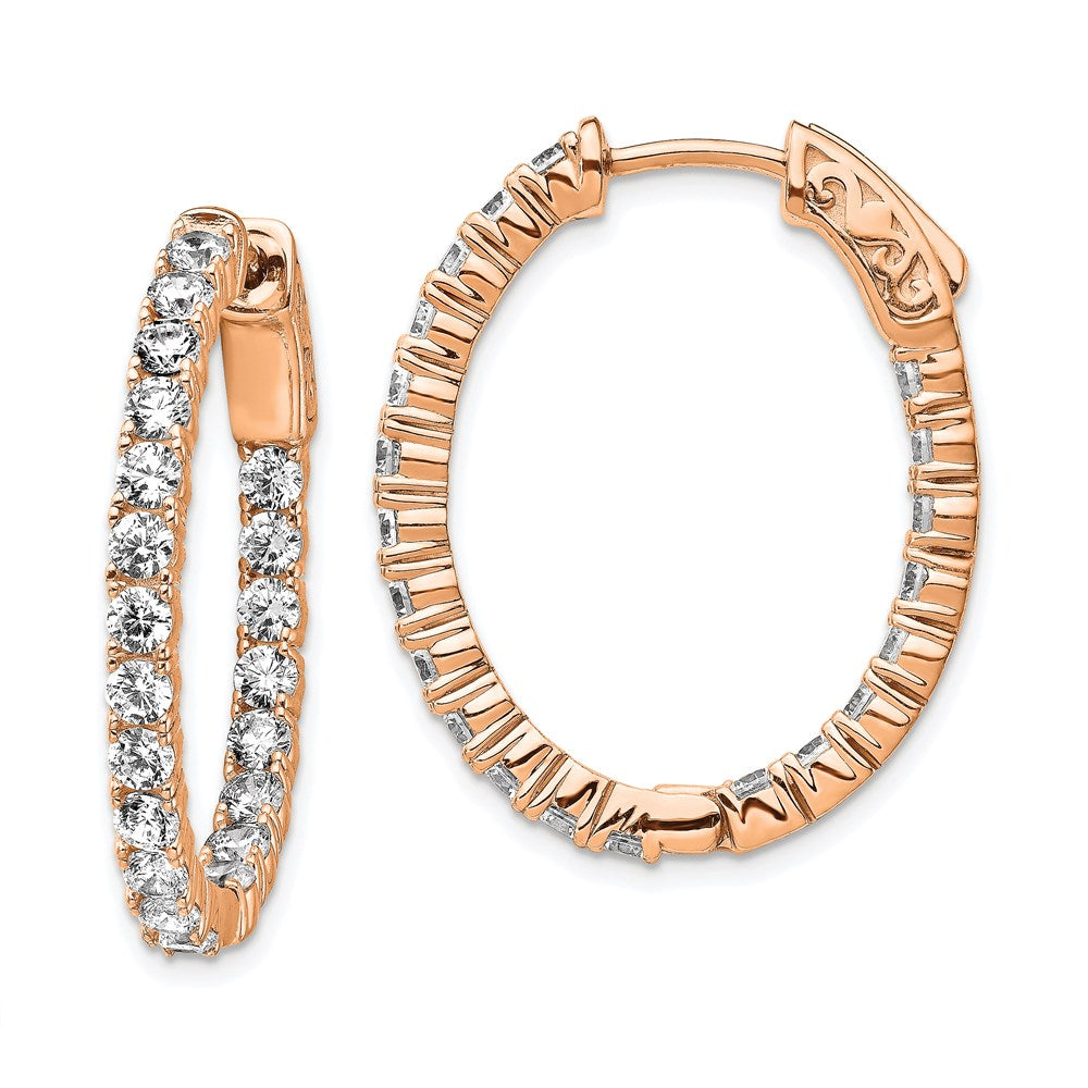 Sterling Shimmer Sterling Silver Rose-tone Flash Rose Gold-plated 42 Stone CZ In and Out Oval Hinged Hoop Earrings