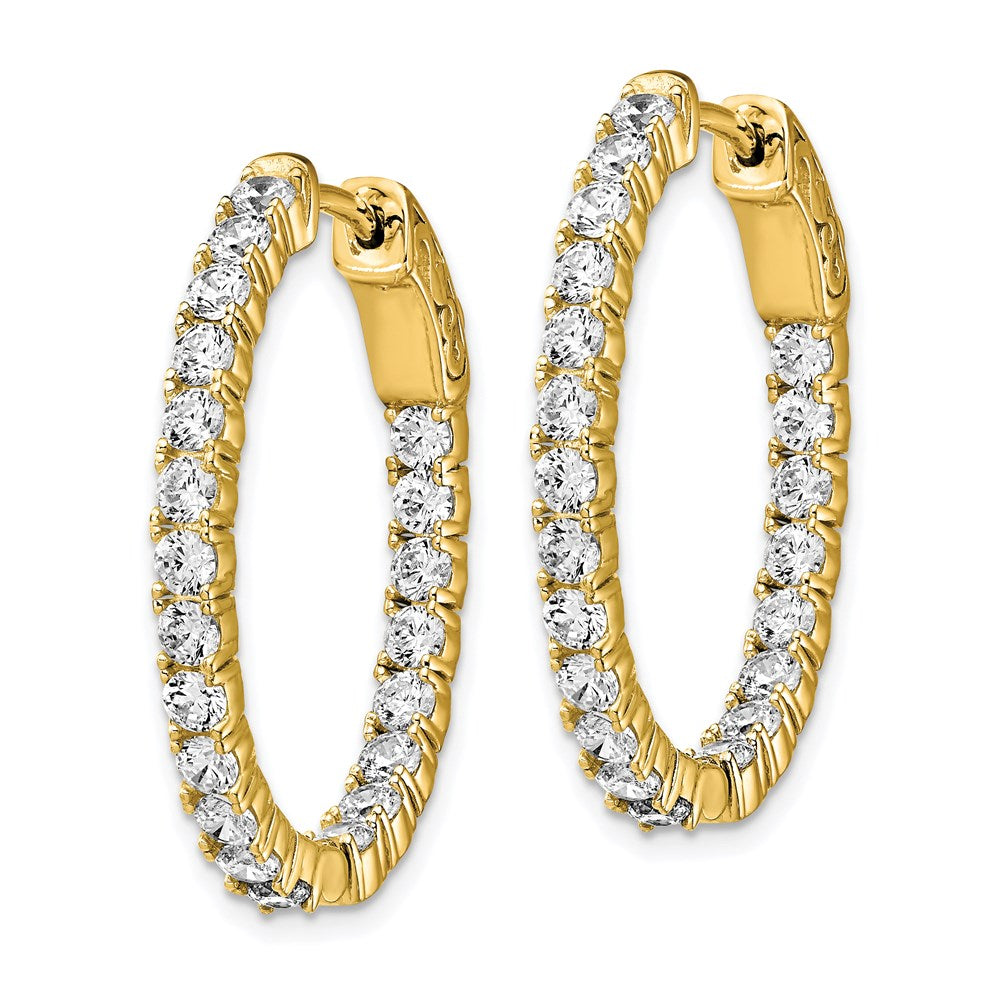 Sterling Shimmer Sterling Silver Gold-tone Flash Gold-plated 42 Stone CZ In and Out Oval Hinged Hoop Earrings