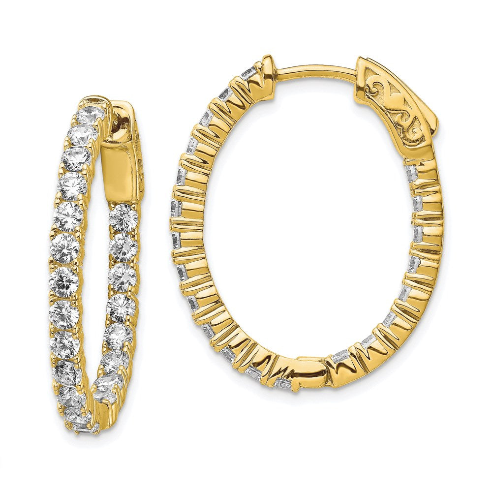 Sterling Shimmer Sterling Silver Gold-tone Flash Gold-plated 42 Stone CZ In and Out Oval Hinged Hoop Earrings