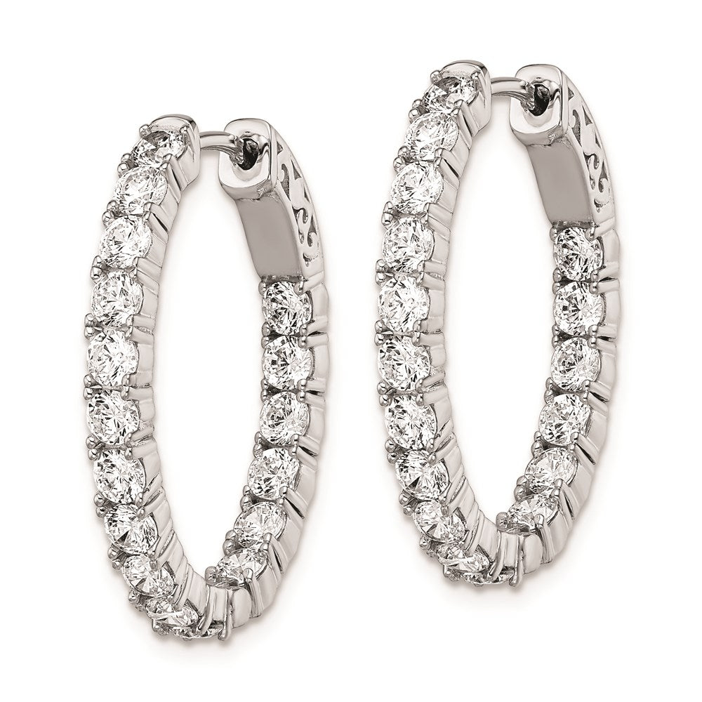 Sterling Shimmer Sterling Silver Rhodium-plated 34 Stone CZ In and Out Oval Hinged Hoop Earrings