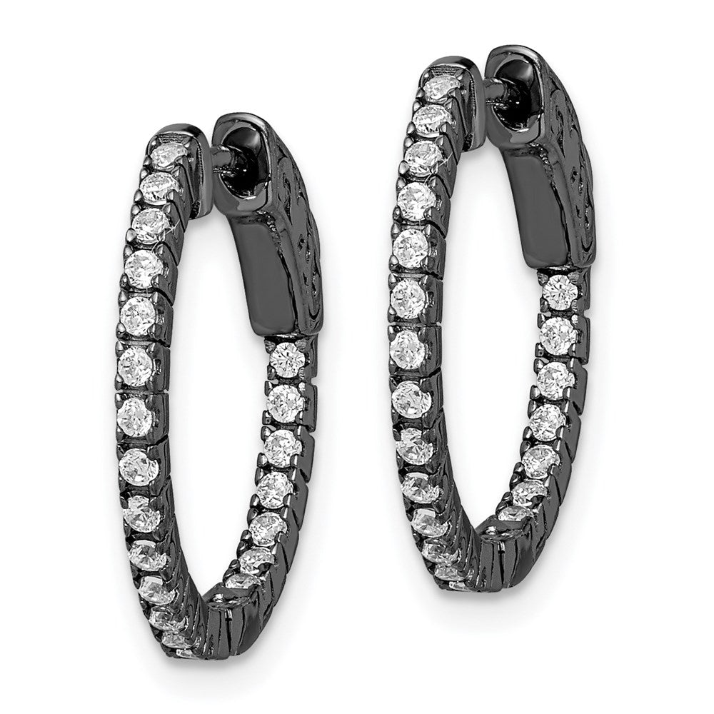 Sterling Shimmer Black Rhodium-plated 42 Stone CZ In and Out Round Hinged Hoop Earrings