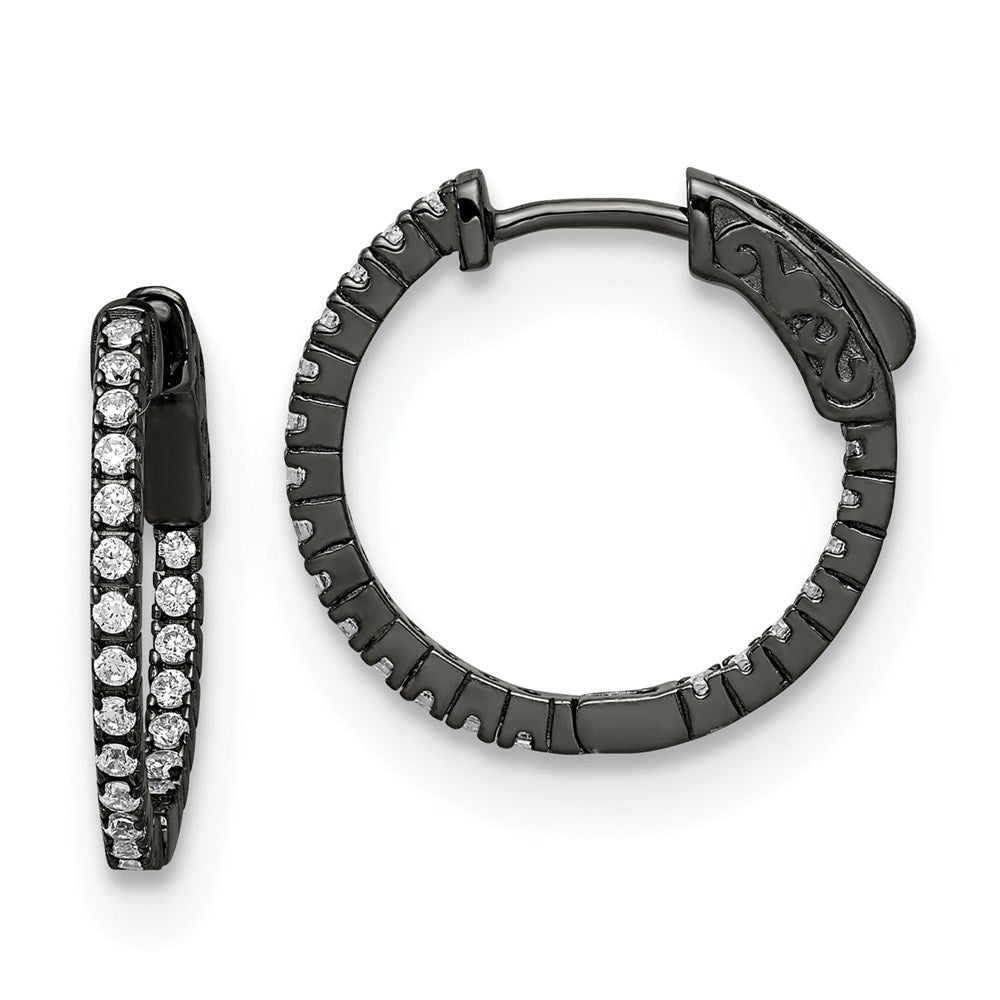 Sterling Shimmer Black Rhodium-plated 42 Stone CZ In and Out Round Hinged Hoop Earrings