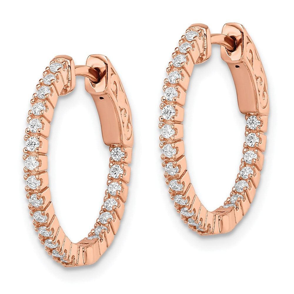 Sterling Shimmer Sterling Silver Rose-tone Rose Gold-plated 42 Stone CZ In and Out Round Hinged Hoop Earrings