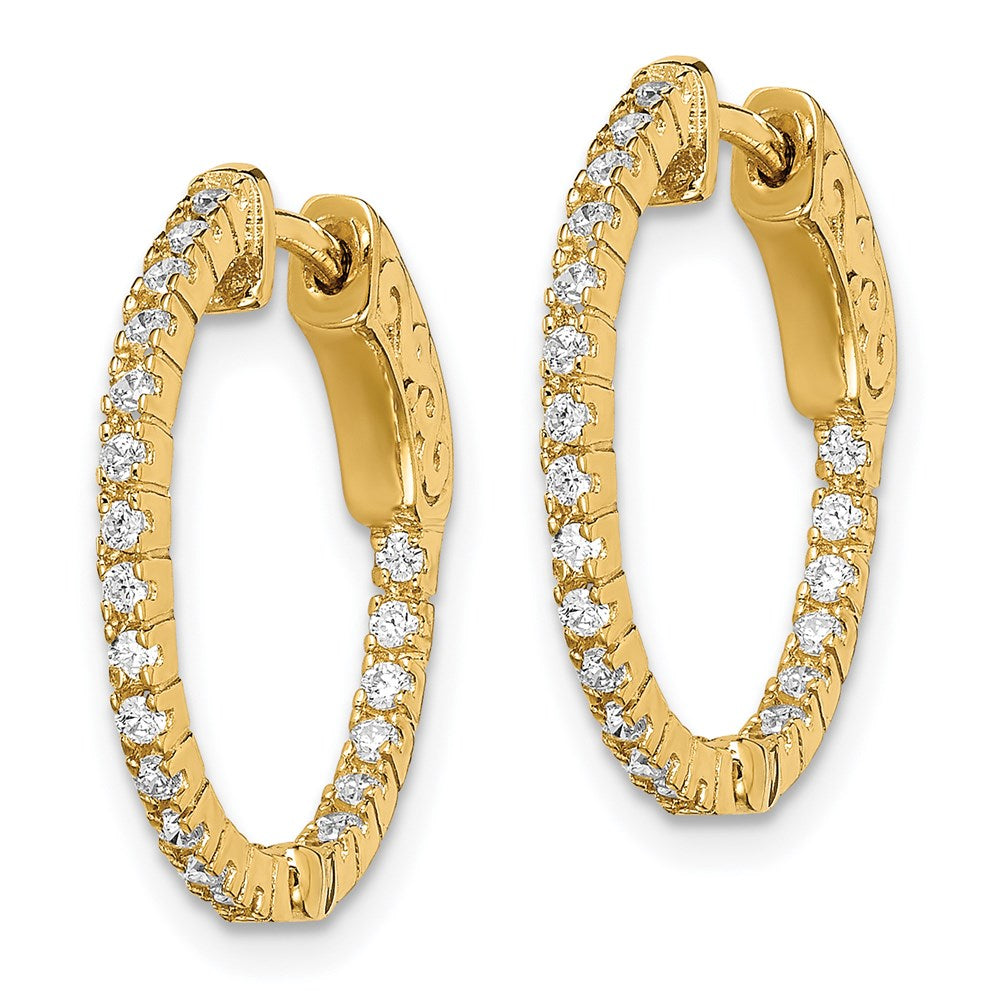 Sterling Shimmer Sterling Silver Gold-tone Flash Gold-plated 42 Stone CZ In and Out Round Hinged Hoop Earrings