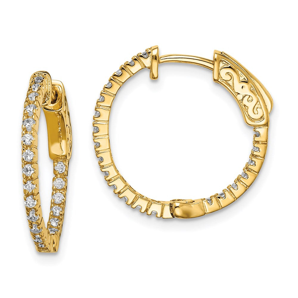Sterling Shimmer Sterling Silver Gold-tone Flash Gold-plated 42 Stone CZ In and Out Round Hinged Hoop Earrings