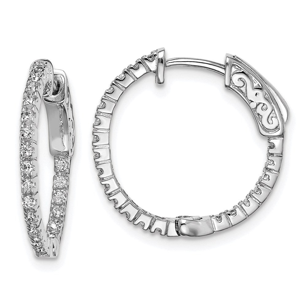 Sterling Shimmer Sterling Silver Rhodium-plated 42 Stone CZ In and Out Round Hinged Hoop Earrings