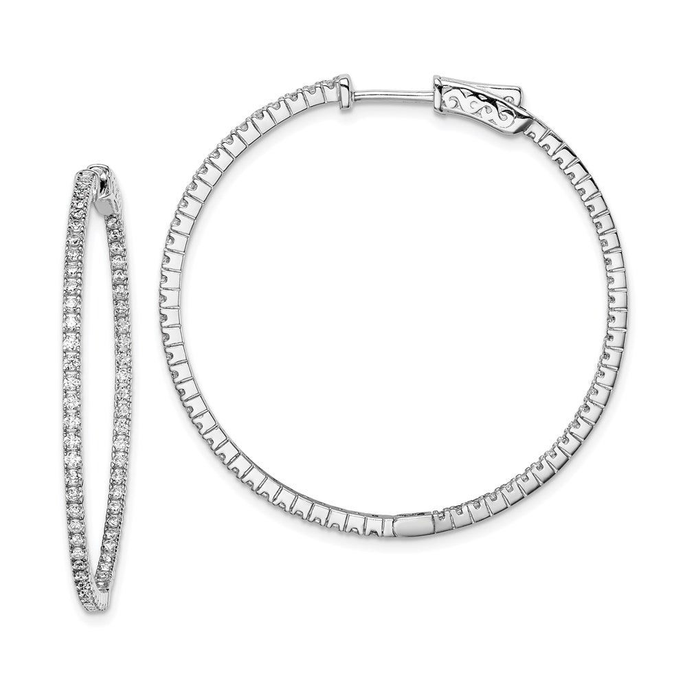 Sterling Shimmer Sterling Silver Rhodium-plated 122 Stone CZ In and Out Round Hinged Hoop Earrings