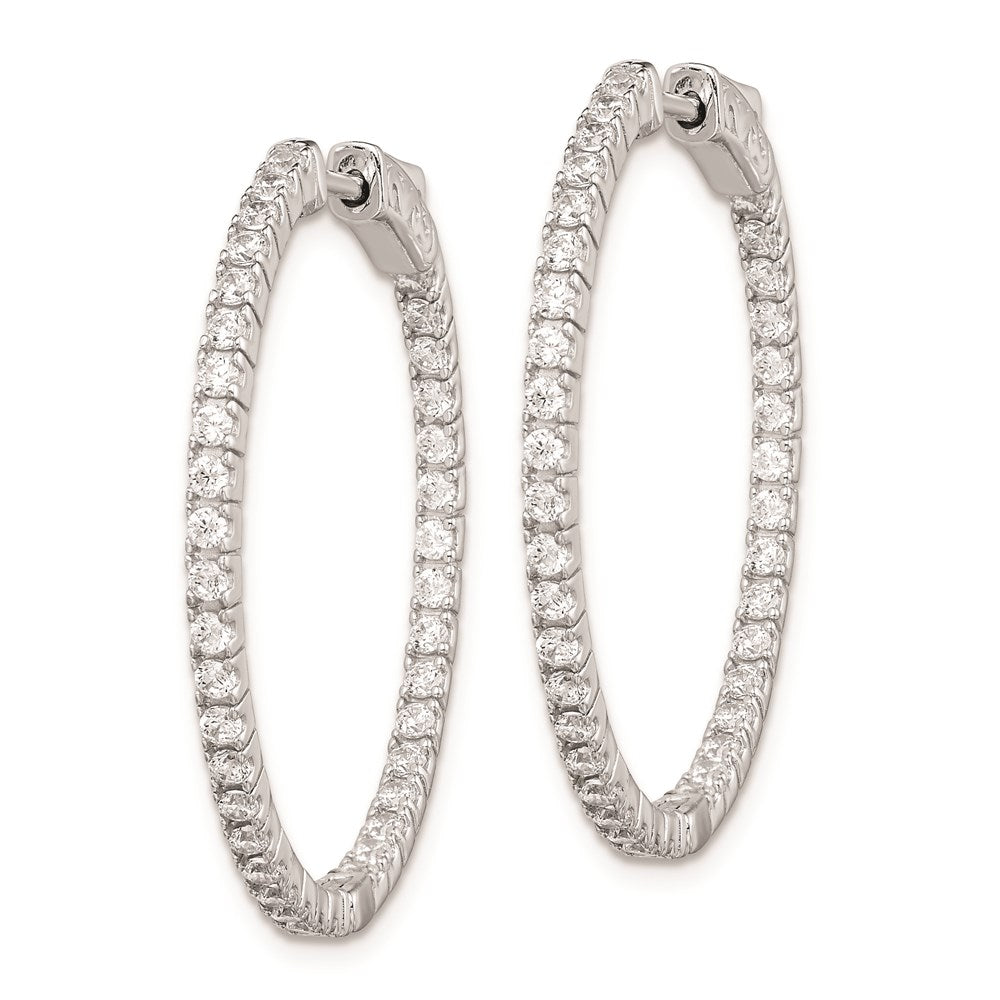 Sterling Shimmer Sterling Silver Rhodium-plated 76 Stone CZ In and Out Round Hinged Hoop Earrings