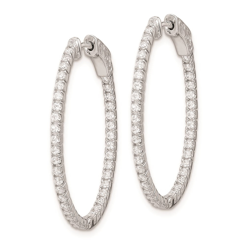 Sterling Shimmer Sterling Silver Rhodium-plated 78 Stone CZ In and Out Oval Hinged Hoop Earrings