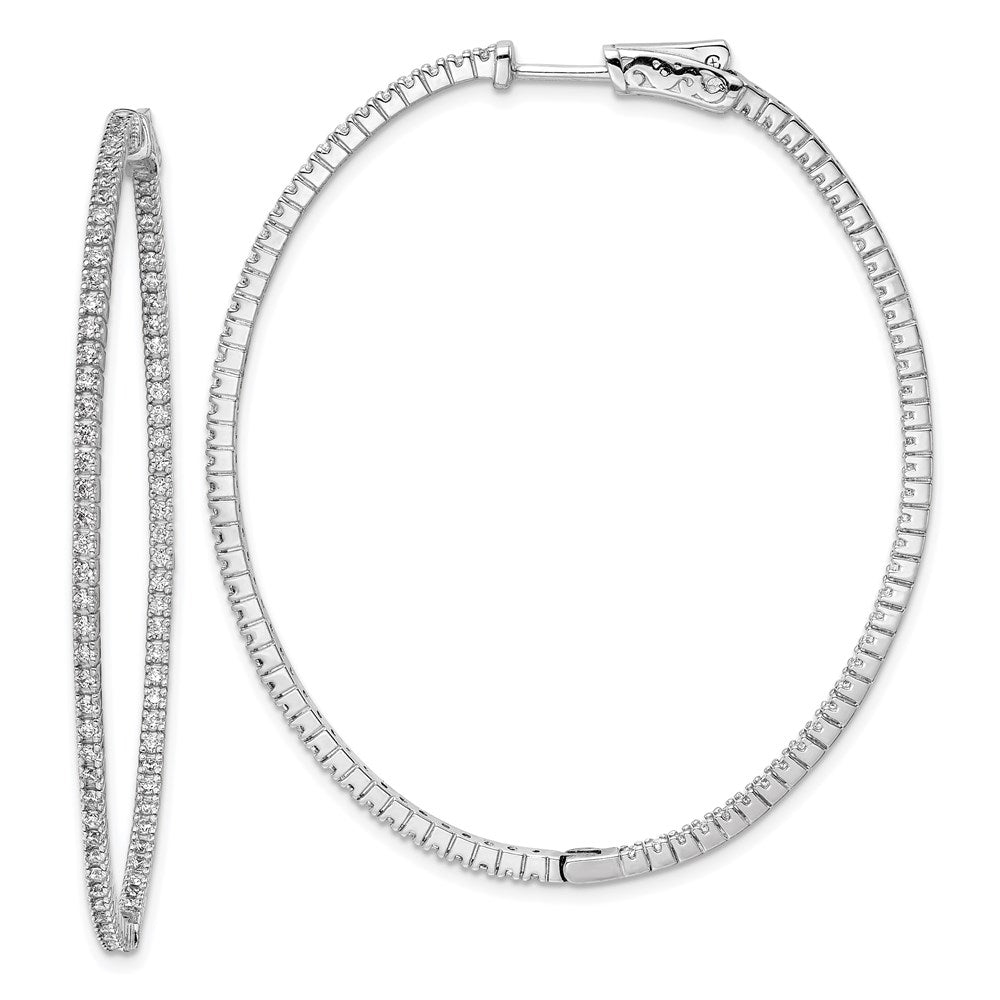 Sterling Shimmer Sterling Silver Rhodium-plated 160 Stone CZ In and Out Oval Hinged Hoop Earrings