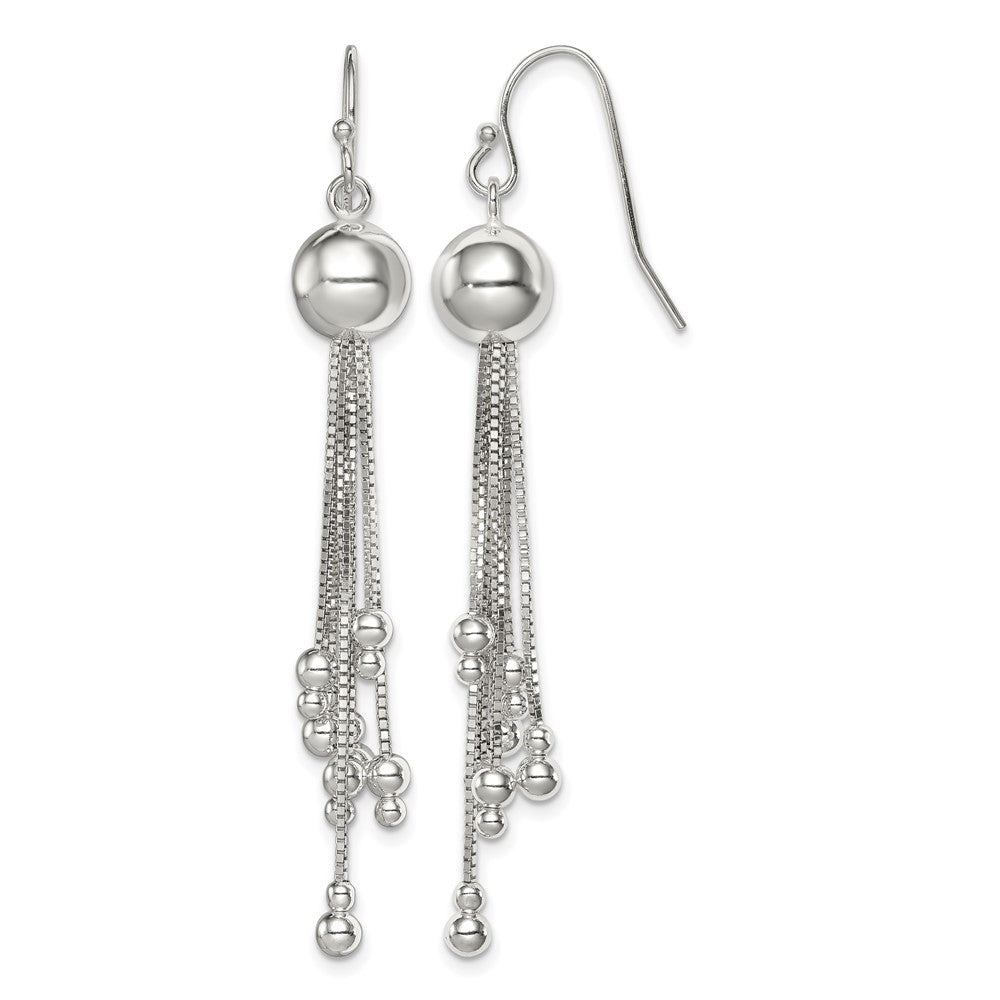 Sterling Silver Polished Beaded Multi-chain Tassel Shepherd Hook Earrings