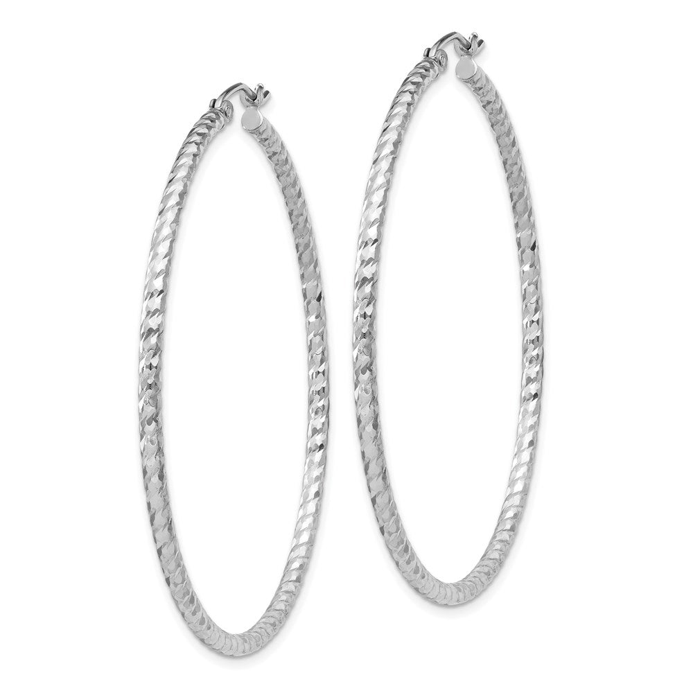 Sterling Silver Rhodium Plated Diamond-cut 2x Hoop Earrings