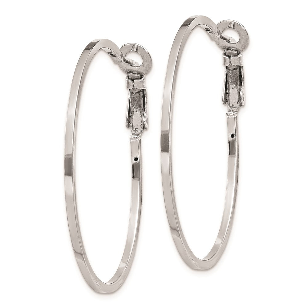 Sterling Silver RH-plated 1.5x Omega Back Round Hoop Earrings