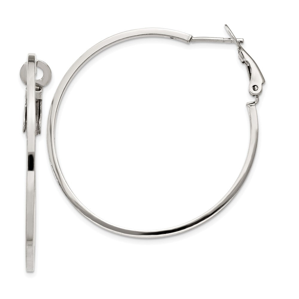 Sterling Silver RH-plated 1.5x Omega Back Round Hoop Earrings