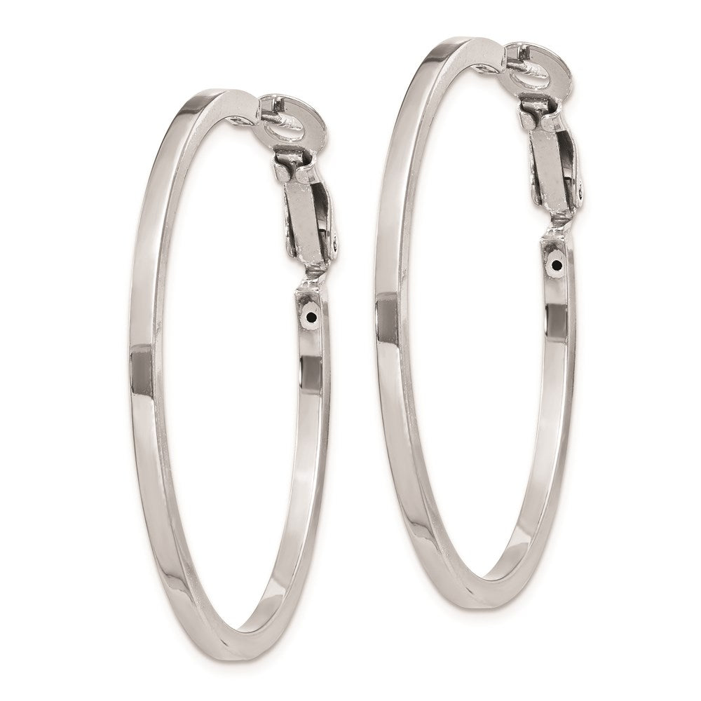 Sterling Silver RH-plated 2x Omega Back Round Hoop Earrings