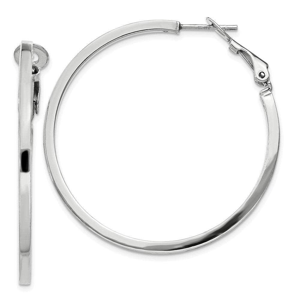 Sterling Silver RH-plated 2x Omega Back Round Hoop Earrings