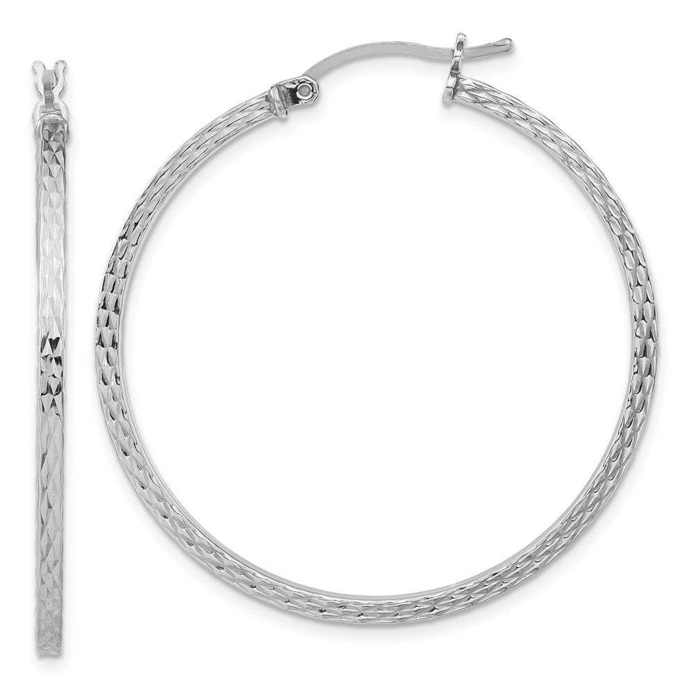 Sterling Silver Rhodium-plated Diamond-cut 2x Square Tube Hoop Earrings