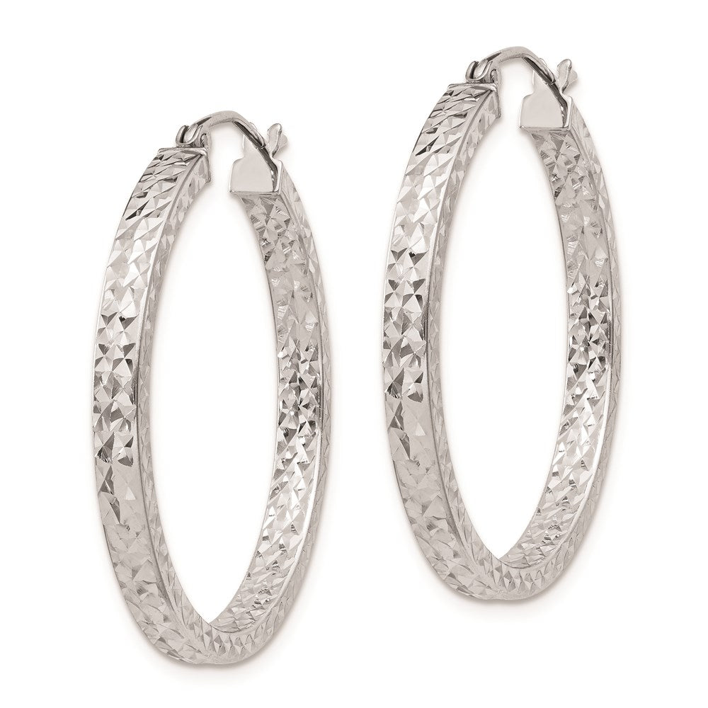 Sterling Silver Rhodium Plated Diamond Cut 3x Hoop Earrings