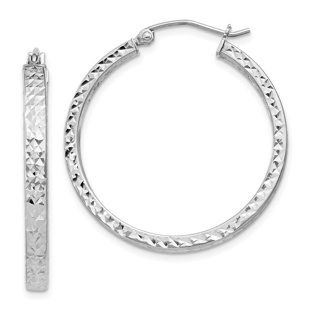 Sterling Silver Rhodium Plated Diamond Cut 3x Hoop Earrings