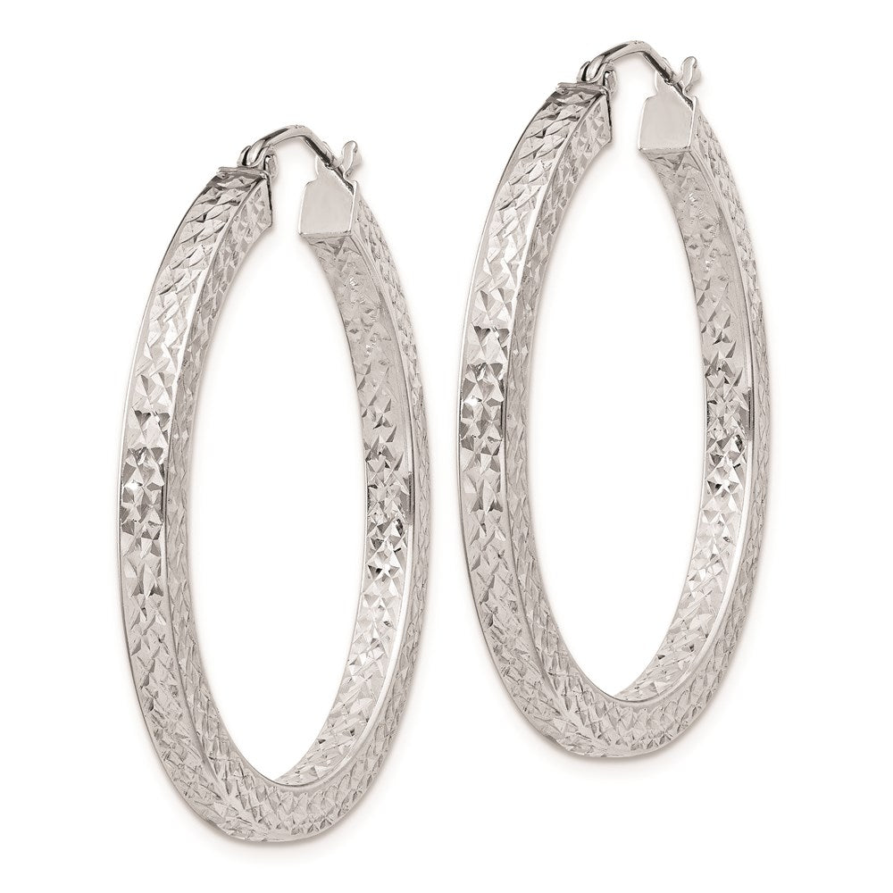 Sterling Silver Rhodium-plated Diamond-cut 3x Square Tube Hoop Earrings